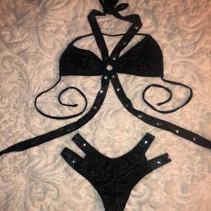 Black Faux Leather Strappy 2-Piece